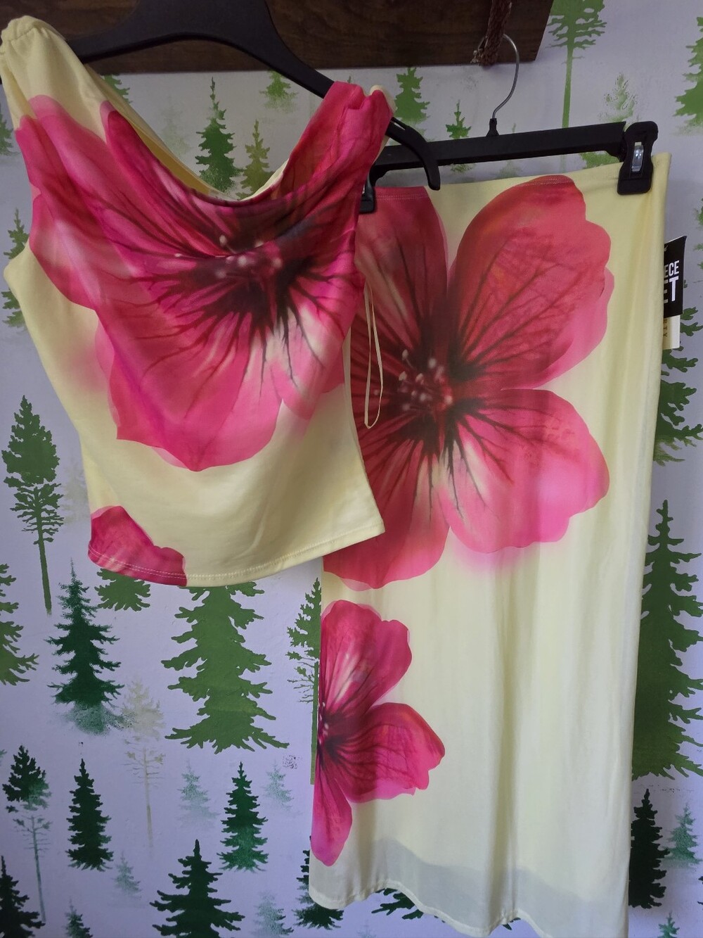 Thirty Thirty Placed Floral Mesh Top And Skirt Set